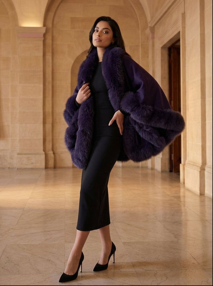 PLUM Cashmere Capelet With Fox Trim