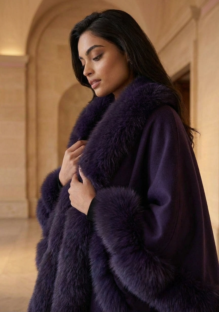 PLUM Cashmere Capelet With Fox Trim