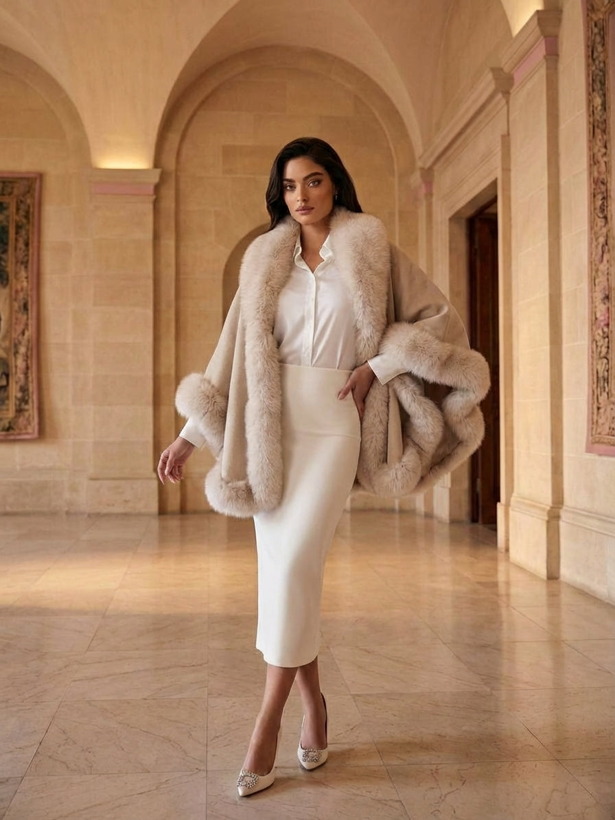 OAT Cashmere Capelet With Fox Trim